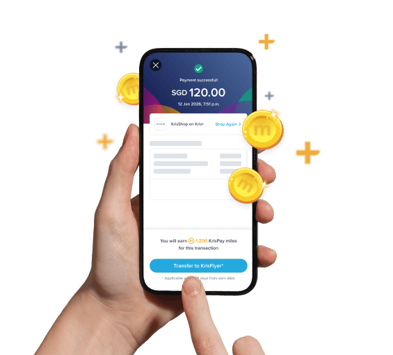 Kris+ mobile app showing rewards and miles features